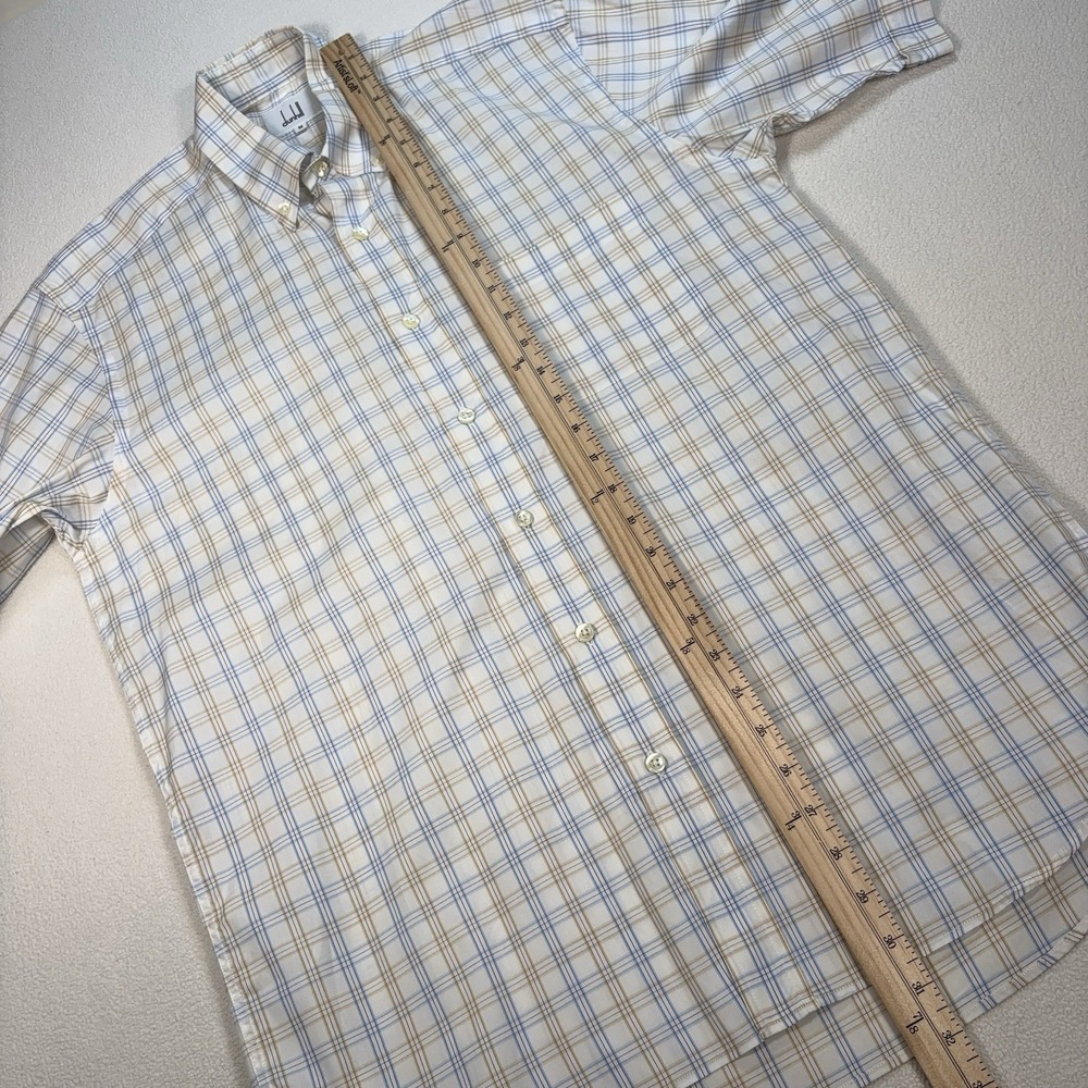Dunhill Shirt Men's M Beige Plaid Check 100% Cotton Pocket Button Down‎ - Picture 11 of 14